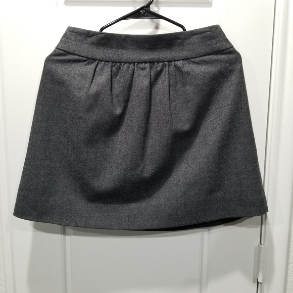 J Crew Wool Mini Skirt Charcoal Grey Shirred Pleated Sz 0 Gathered Women Lined - Picture 1 of 12